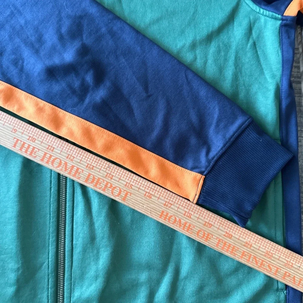 Boden Mens Track Jacket Full Zip Large Green Navy Orange Colorblock Athletic